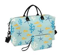 Borsa da viaggio da palestra, impermeabile, da portare con sé, con cinghia regolabile, per yoga, aereo, viaggi, barriera corallina, anemone, pesci, blu, Pesce Anemone Barriera Corallina Blu, 1 Size