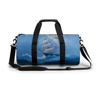 Borsa da viaggio da palestra vintage con onde blu tempesta pesante per donne e uomini borsa da viaggio cilindrica borsa da allenamento sportiva con tracolla