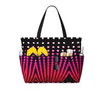 Borsa da viaggio da spiaggia a pois rosa moderna di grande capacità multi tasca con cerniera borsa impermeabile piscina vacanza palestra, Nero , Taglia unica