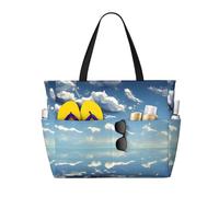 Borsa da viaggio da spiaggia di grande capacità con cielo blu e nuvole bianche, la borsa da donna è impermeabile e resistente alla sabbia, adatta per viaggi, vacanze al mare, ecc.