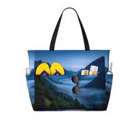Borsa da viaggio da spiaggia di grande capacità, con stampa blu nebbia, borsa da spiaggia impermeabile con cerniera e tasca, borse tote per viaggi, shopping, piscina