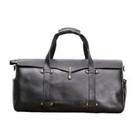 Borsa da viaggio da uomo in pelle smerigliata Short Trip, borsa da viaggio vintage con strato di testa in pelle bovina, borsa a tracolla con trama orizzontale(Black)