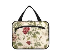Borsa da viaggio da uomo rossa con fiori retrò da appendere con gancio, borsa da trucco da appendere per accessori per le donne campeggio estuche para brochas maquillaje, Fiori rossi retrò, L, casual