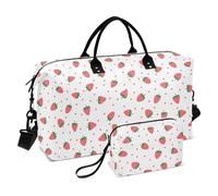 Borsa da viaggio da viaggio alla fragola e alla frutta rossa durante la notte, borsa da viaggio per il fine settimana, borsa da palestra con borsa da toilette per escursioni di grande capacità