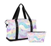 Borsa da viaggio da viaggio con tracolla regolabile, motivo animali marini, colori pastello, set da 2 pezzi, pastello colorato animale marino sognante, 1 size
