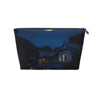Borsa da viaggio da viaggio in pelle con stampa luna piena nella notte borsa da viaggio per articoli da toeletta borsa cosmetica borsa per trucco, Argento, Taglia unica, Beauty case