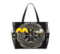 Borsa da viaggio dalla grande capacità con bussola con rune norrene, ideale per vacanze, borse di tela riutilizzabili per campeggio, generi alimentari, traslochi