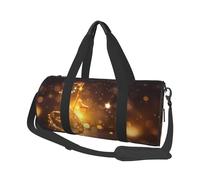 Borsa da viaggio di grande capacità, con note musicali dorate e stella lucida, manici ad anello, borse rotonde per il fine settimana e borse rotonde possono essere utilizzate sia da uomini che da