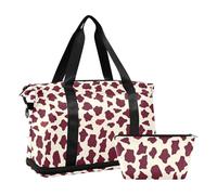 Borsa da viaggio di grande capacità con stampa della pelliccia della mucca Maroon Red Weekender Duffel Bag con la borsa da toilette per il viaggio dell'aereo