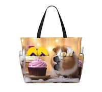 Borsa da viaggio di grande capacità con stampa di porcellini d'India e cupcakes, borsa da viaggio da donna, borsone da spiaggia, per viaggi, palestra, vacanze