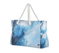 Borsa da viaggio di grande capacità con tasche laterali in gomma per disegno inchiostro blu e bianco con portabicchieri sul lato