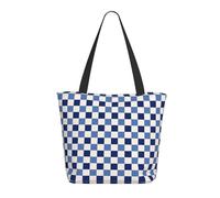 Borsa da viaggio donna da lavoro leggera a scacchi blu bianco borsa a tracolla per infermiere borsa da spiaggia donna grande moda borsa da donna con cerniera