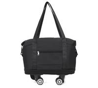 Borsa da viaggio espandibile - Borsa da viaggio pieghevole con ruote girevoli a 360° - Weekender pieghevole per viaggi e viaggi su strada, Nero , 40x30CM/15.7X11.8IN
