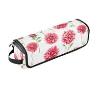 Borsa da viaggio estetica rossa con dalia per donne e tappetino resistente al calore, organizer portatile per ferri da stiro, piastre e ferri arricciacapelli