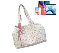 Borsa da viaggio floreale con tappo floreale per donna - Borsa tote a fiore a spalla impermeabile in tela con fiocco | Bella della settimana, Rosa, Se référer au descriptif, Fare riferimento alla