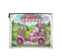 Borsa da viaggio floreale vintage da golf cart con fiori di pesca, borsa da viaggio per donne, organizer portatile in tela con cerniera, borsa da toilette per la cura della pelle all'aperto