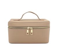 Borsa da viaggio for cosmetici da donna in pelle di mucca, organizer portatile for trucchi, borsa for cosmetici da donna(Light brown)