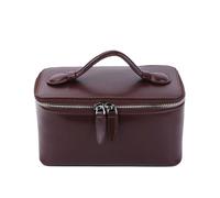 Borsa da viaggio for cosmetici da donna in pelle di mucca, organizer portatile for trucchi, borsa for cosmetici da donna(Dark brown)