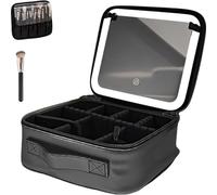 Borsa da viaggio for il trucco con divisori regolabili e specchio con luce LED | Organizer portatile impermeabile for cosmetici da appendere for riporre articoli da toeletta(Black)