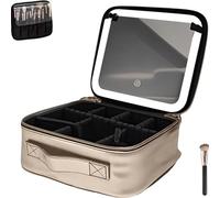 Borsa da viaggio for il trucco con divisori regolabili e specchio con luce LED | Organizer portatile impermeabile for cosmetici da appendere for riporre articoli da toeletta(White)