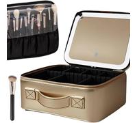 Borsa da viaggio for il trucco con divisori regolabili e specchio con luce LED | Organizer portatile impermeabile for cosmetici da appendere for riporre articoli da toeletta(Gold)