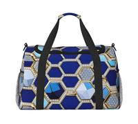 Borsa da viaggio funzionale blu con stampa esagonale e diamante ampio spazio borsa da viaggio pieghevole per weekender