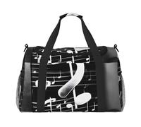 Borsa da viaggio funzionale con stampa di note musicali bianche nere ampie borse da viaggio pieghevoli per weekender