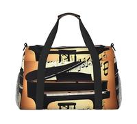 Borsa da viaggio funzionale con stampa di pianoforte, violino e note musicali, ampia borsa da viaggio spaziale, pieghevole, per weekender