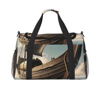 Borsa da viaggio funzionale con stampa di una vecchia barca vichinga, ampia borsa da viaggio pieghevole, borsa da viaggio per il fine settimana