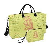 Borsa da viaggio gialla vintage nautica caccia al tesoro borsa da viaggio per la notte tote e bagaglio da palestra borsa tote con borsa da toilette per allenamento grande capacità, giallo vintage