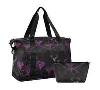 Borsa da viaggio gotica viola scuro con cuori web borse da viaggio borsa tote con tracolla regolabile per escursioni grande capacità, Cuori web viola scuro gotico, 1 size