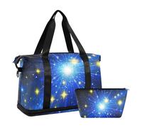Borsa da viaggio grande blu e oro con cielo romantico borsa da viaggio per il fine settimana con cinghia regolabile per allenamento grande capacità, Cielo romantico blu e oro, 1 size