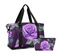 Borsa da viaggio grande con rose viola romantiche per San Valentino, borsa da viaggio per weekend con borsa da toilette per lo sport, pieghevole, romantiche rose viola per San Valentino, 1 taglia,