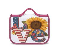 Borsa da viaggio grande con scritta "Word Love And Sunflower" per donna, organizer per trucco da appendere con gancio per shampoo