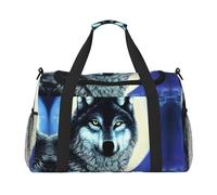 Borsa da viaggio grande con stampa di lupo sotto la luna, borsa da viaggio impermeabile, borsa da donna, borsone sportivo da palestra per uomo