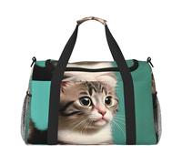 Borsa da viaggio grande con stampa di un gatto curioso, borsa da viaggio impermeabile per donne, borsone sportivo da palestra per uomo