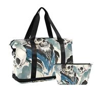 Borsa da viaggio grande con teschio di poeta cinese antica bianca, borsa da viaggio con borsa da toilette per sport di grande capacità, teschio poeta antico cinese bianco, 1 taglia, Cinese Antico