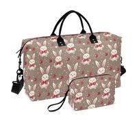 Borsa da viaggio grande coniglio bianco cartone animato con fiocco rosso ciliegia1 borsa da viaggio per palestra borsa da viaggio con borsa da toilette per escursionismo pieghevole