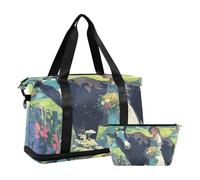 Borsa da viaggio grande in stile pastorale con tasca bagnata e tracolla regolabile, per escursionismo, set da 2 pezzi, per uomini e donne