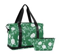 Borsa da viaggio grande per bagaglio a mano per l'aeroporto borsa da allenamento con cinghia regolabile per allenamento pieghevole, pizzo garofano verde smeraldo, Punta di garofano verde smeraldo