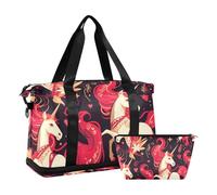 Borsa da viaggio grande per San Valentino con unicorni e cuore, borsa da viaggio per viaggi di lavoro, grande capacità, unicorni cuore San Valentino, 1 size