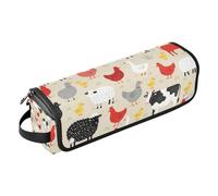 Borsa da viaggio Hot Hair Tools e tappetino resistente al calore, grande capacità, organizer per piastre piatte, piastre, arricciacapelli, animali della fattoria dei cartoni animati, beige, elementi
