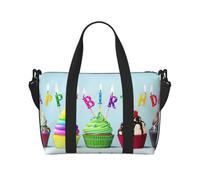 Borsa da viaggio impermeabile colorata con stampa di cupcake di buon compleanno, borsone da viaggio per palestra durante la notte