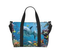 Borsa da viaggio impermeabile con stampa delfino oceano che ti guarda, borsone da viaggio per palestra durante la notte