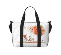Borsa da viaggio impermeabile con stampa di alberi autunnali con vecchia bicicletta, borsone da portare in palestra durante la notte