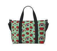 Borsa da viaggio impermeabile da viaggio con coccinelle rosse su sfondo blu, borsone da portare in palestra durante la notte