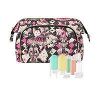 Borsa da viaggio impermeabile per cosmetici da viaggio per bambole in stile cartone animato da circo nero e pesca borsa portamonete da donna da viaggio