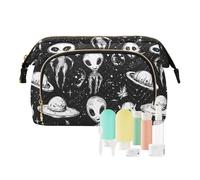 Borsa da viaggio in bianco e nero con alieni malvagi del fumetto borsa da viaggio cosmetica portatile borsa portamonete da donna per cosmetici da viaggio