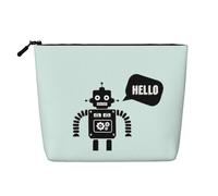 Borsa da viaggio in canapa falsa con robot nero per donne, borsa cosmetica di grande capacità per uso quotidiano organizer con cerniera