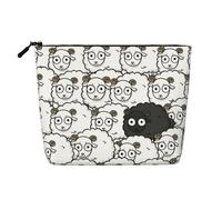 Borsa da viaggio in canapa finta con pecore nere e bianche, grande capacità, organizer con cerniera per uso quotidiano